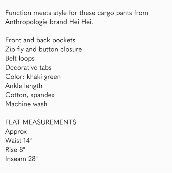 Anthropologie Hei Hei Utility Cargo Pant 26 - Picture 5 of 5